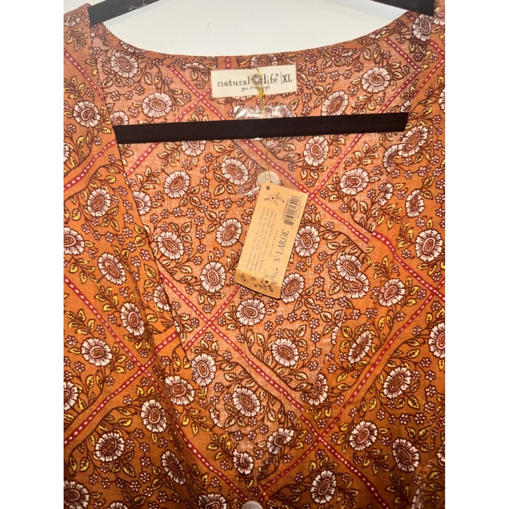 Natural Life Avery Midi Dress Wildflowers Tiles Rust Cotton Pockets XL Boho - Picture 4 of 11